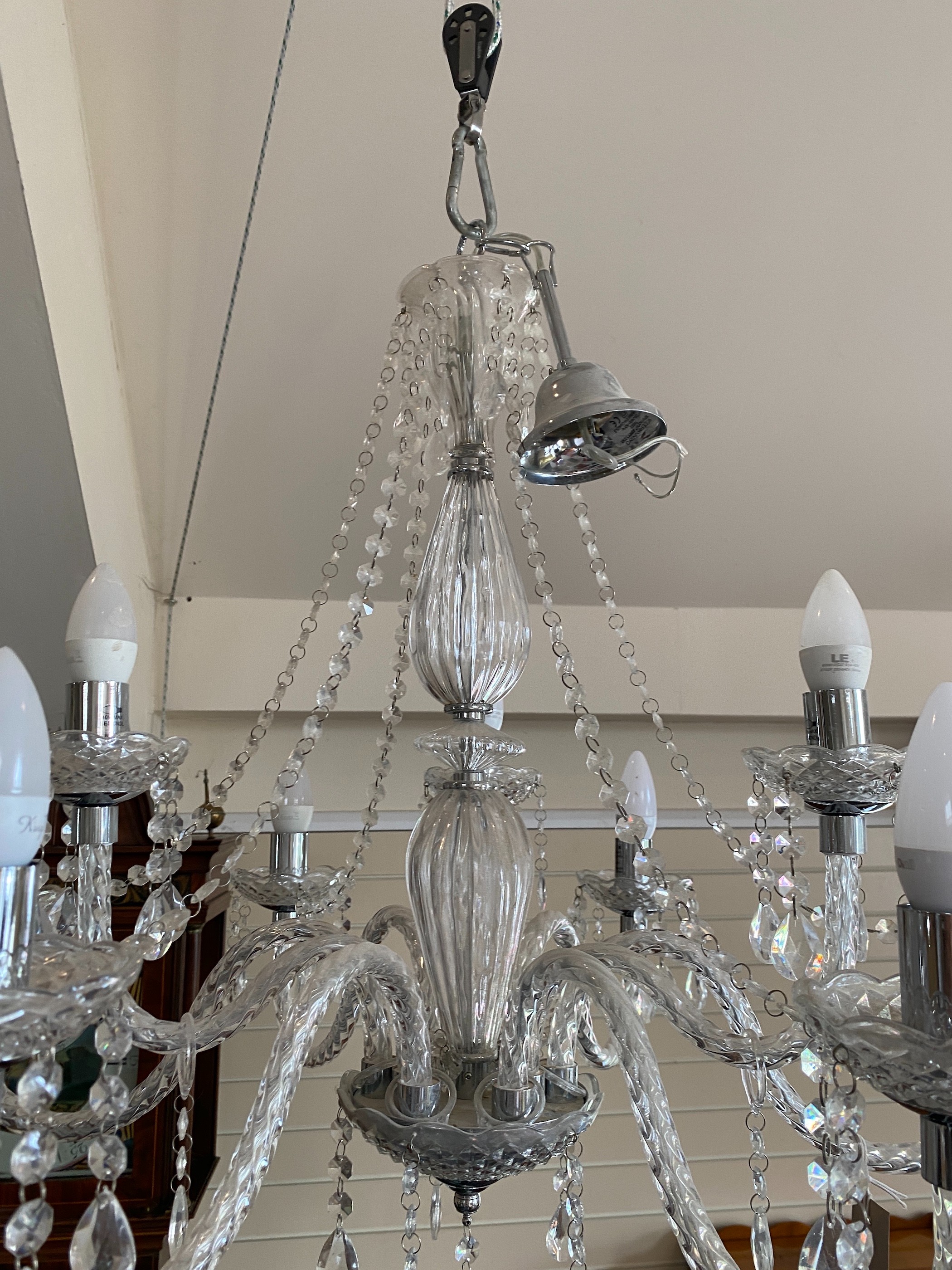 A pair of modern Venetian style eight branch glass electroliers, 60cm drop